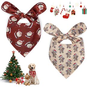 Christmas Dog Bandanas 2 Packs, Christmas Santa Claus and Gingerbread Man Element for Dogs, Soft and Breathable Dogs Scarf Full of Chirstmas Patterns, Merry Christmas Bandanas for Dogs