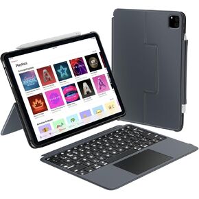 Macally iPad Air 13 Inch Case Keyboard (M2, 2024) | iPad Pro 12.9 Keyboard Case (5/6th Gen) Detachable Backlit Keyboard with Large Trackpad, Multi-View Stand, Pencil Holder