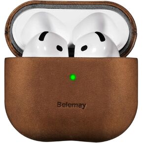 Belemay for AirPods 4 Case, Compatible with MagSafe, Premium Crazy Horse Leather [Vintage Aesthetic] - Rich Patina - Comfort Grip - Compatible with AirPods 4th Generation Case (2024) (USB-C), Brown