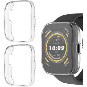 2 Pack TPU Case for Amazfit Bip 5 Screen Protector, Plated Bumper Full Protective Cover HD Ultra-Thin Compatible with Amazfit Bip 5 Smartwatch (Black/Black)