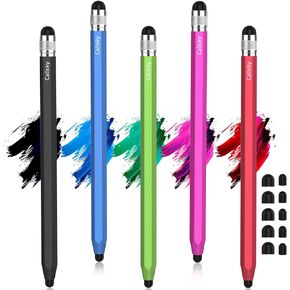 Stylus Pens for Touchscreen, 2 Size Rubber Tips Stylus Pen with Metal Hexagonal Barrel, Compatible for iPad iPhone Chromebook and Andriod Tablets, Suit for All Touch Screen Devices 5 Pcs 10 Tips
