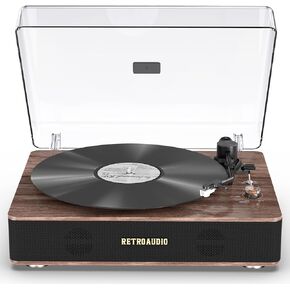 Record Player Belt Drive Turntable with Built-in Speakers High Fidelity Sound Vinyl Record Player with Magnetic Cartridge Bluetooth Playback Wireless and RCA Line Output