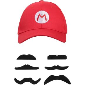 Super Brothers Hat for Kids Adults Halloween Cosplay Adjustable Hats with Mustache