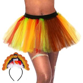 تنورة توتو تركيا لعيد الشكر للنساء البالغات للركض باللون البرتقالي والبني، تنورة توتو مطرزة بالترتر التركي، عصابة رأس للمهرجانات in Kuwait