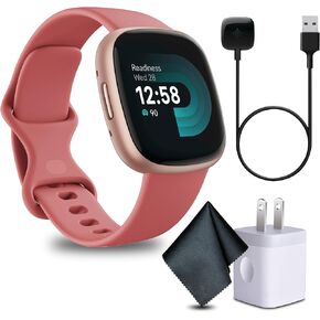 Fitbit Versa 4 Fitness Smartwatch with Daily Readiness for Men and Women with Cleaning Cloth and Charger (Pink Sand/Copper Rose)