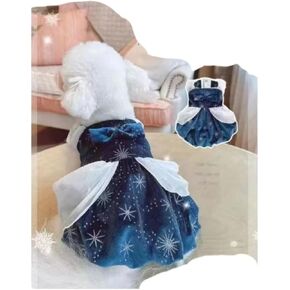 Winter Thickened Princess Dress Blue Snowflake Dress cat Than Bear Teddy Poodle Corgi Fairy Dress pet Clothes Small pet Rabbit (Snow Princess, Small)