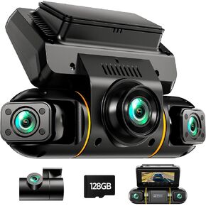 LAMTTO 4 Channel Dash Cam Front and Rear Inside, 1080p FHD 360 Degree View Dash Camera for Cars Left Right, 24H Security Parking Monitor with Dashcam Hardwire Kit, IR Night Vision, Free 128GB Card