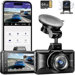 AZDOME Upgraded M01 Pro 3K WiFi Dash Cam Front and Rear with Free 64GB Card, App Control, 3" Screen Dual Dash Camera for Car Built-in ADAS G-Sensor, 24H Parking Mode Car Camera