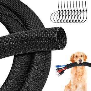 Automotive Wire Loom High Temperature Braided Wire Loom, Split-Sleeve Heat Resistant Wiring Loom Cord Cover for Harness Wires, Self-Wrapping Heavy Duty Sheathing Cable Management Black（20ft-1/4inch ）