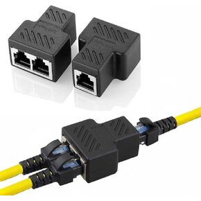 RJ45 Splitter Adapter, USB 1 to 2 Network Connector Dual LAN Ethernet Socket 8P8C Extender Plug Cable for Cat5, Cat5e, Cat6, Cat7