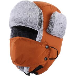 Home Prefer Men's Trapper Hat with Face Mask Faux Fur Trooper Trapper Hat for Men Winter Ushanka Hunting Hat
