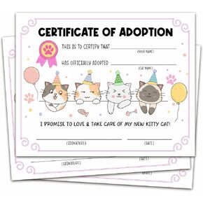 Pet Adoption Certificate, Vintage Animal Certificates of Adoption, Adoption Gifts for Cat Dog Birthday Parties, Adopting A Pet Party Favors Supplies, 10 Pcs Adoption Certificates -01