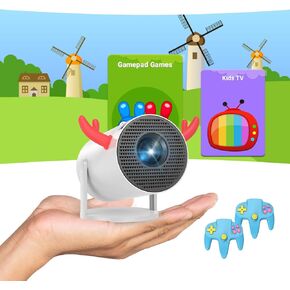 [Mini Projector Android TV for Kids] DANCIEYA HY300Pro Small Game Projector, Short Throw Projector Portable 1080P with Kids APP, Auto Keystone, WiFi Bluetooth, Gift Packaging Home Cinema