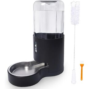 7L Automatic Dog Water Dispenser Bowl, Gravity Pet Water Dispenser with Stainless Steel Bowl, 1.85 Gallon Large Capacity Water Feeder for Dogs Cats（7L Without Filter Black）