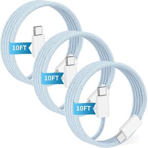 [MFi Certified] iPhone 16 15 Fast Charging Cable 10Ft,3Pack 100W USB C to USB C Fast Charging Power Delivery Cable Woven Cord for iPhone 16/16 Plus/16 Pro/16 Pro Max/15/15Pro/15Pro Max/15 Plus Airpods
