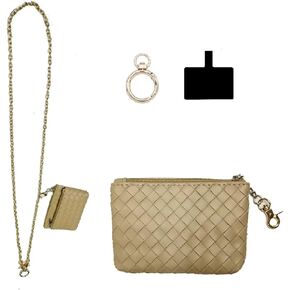Clip and Go Strap for Phone with Wallet, Crossbody Adjustable, Phone Chain and Zippered Pouch, Anti Theft Cellphone Lanyard, Stylish Phone Holder for Men Women, Gold