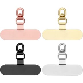 4pcs Phone Tether Tab, Oval Metal Cell Phone Strap Tab Rotatable 360°Universal Phone Leash Patch Phone Lanyard Patch (Rose Gold, Gold, Black, Silver)