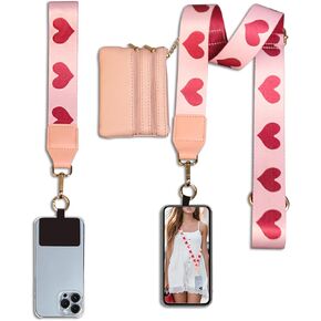 LIVLOV Clip and Go Strap for Phone with Wallet Crossbody, Adjustable Girl Phone Strap Crossbody with Zipper Wallet Pouch