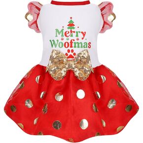 Yikeyo Dog Christmas Outfit Girl Dog Holiday Dress Lightweight Dog Christmas Dress with Bowtie Puppy Clothes Pet Apparel for Small Dog Cat Clothing Red, XXS