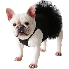 Moorfowl French Bulldog Tutu Dress for Pug Corgi Summer Vest Gauze Skirt Doggie Casual Party Princess Tulle Sundress Fashion Outfits (Black, XL(Back 13.77"-15.35",Chest 24.80"-25.98"))