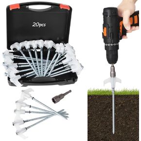 20 Pack Tent Stakes Heavy Duty, 8" Screw in Tent Stakes with Grow in The Dark Heads, Ground Anchors Screw, Hex Pegs Drillable Tent Stakes, Hex Head Drive and Storage Box