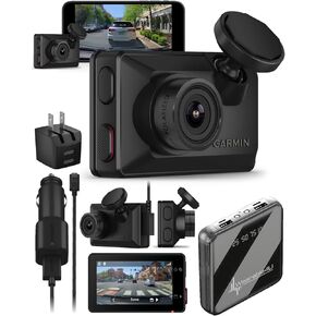 Garmin Dash Cam Mini 3, Ultracompact 1080p HD Dash Cam with a 140-degree Field of View, Built in Clarity Polarizer, Voice Controlled, Automatic Recording with Wearable4U Power Bank Bundle