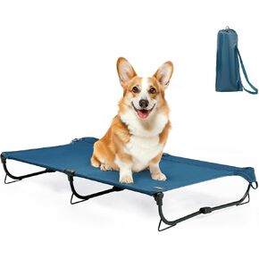 Folding Raised Dog Bed, Large Outdoor Elevated Dog Bed, Cooling Dog Beds, Chew Proof Dog Bed, Portable, Heavy Duty Up to 160 lbs, Dog Cot for Camping, Home, Dark Blue, 49"x33"x7"