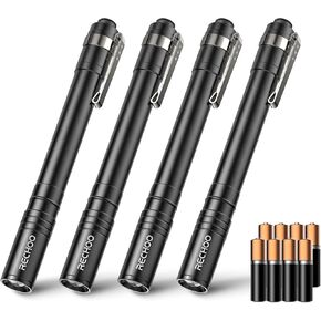 RECHOO LED Pen Light 4 Pack, Lightweight, Small Bright Pen Flashlight with Clip, Waterproof Portable Pocket Flashlight for Home, Emergencies, Inspection (Battery Included)