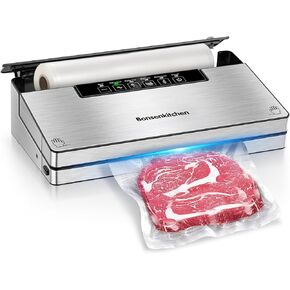 Bonsenkitchen Vacuum Sealer Machine, Powerful Stainless Steel Food Sealer with 5 Modes, Built-in Cutter & Bag Storage,Globefish Technology for High-Speed Continuous Working, Include 1 Bag Roll