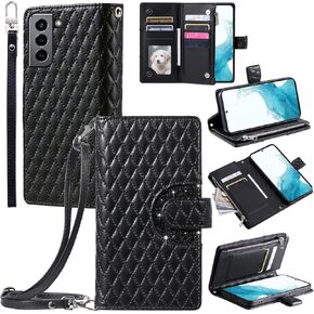 Phone Case for Samsung Galaxy S22 Plus S22+ 5G Wallet Cover with and Crossbody Wrist Strap Shoulder Strap 9+ Card Slots Zipper Purse Leather Stand S22+5G S22plus 22S + S 22 22+ Women Wine Red