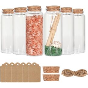 Small Glass Jars with Cork Lids 120 ml, Mini Glass Jars Set of 6, Glass Pill Bottles with Lids, Sand Jars, Spell Jars, Seashell Jars, Small Glass Bottles for Crafts, Decoration, Party Favors