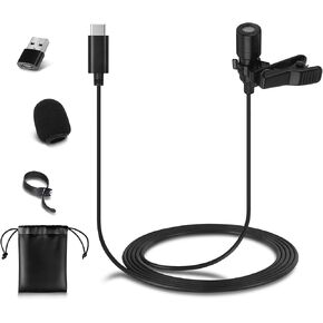 USB-C Lavalier Microphone, Omni Condenser Lapel Mic for iPhone 16/15, Samsung Galaxy S24/23 & Tablets,with USB-A Connection for Computers, 6.6FT Cable, Ideal for Streaming, Vlog and Con-Call