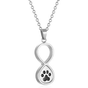 Infinity Pet Urn Necklace for Ashes Dog Cat Paw Print Eternal Love Cremation Jewelry Keepsake Ashes Necklace Stainless Steel Memorial Urn Pendant Necklace Infinite Shape Funeral Urn Necklace