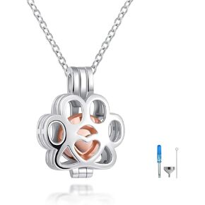 925 Sterling Silver Urn Necklace for Pet Ash - Memorial Ash Pendant Locket Cremation Jewelry for Dog Cat Keepsake Gift for Loss of Loved Furry Friend