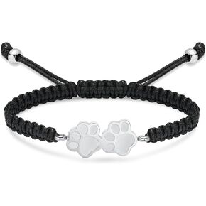zeqingjw Pet Urn Bracelet for Dogs Ashes - Adjustable Double Paw Print Cremation Bracelet for Dog/Cat Ashes - Braided Rope Memorial Urn Bangle Jewelry