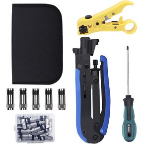 Delgada Coaxial Cable Crimper Kit Coax Compression Tool RG6 RG59 RG11 Cable Crimping Tool Connector Kit with 20PCS F Compression Connectors