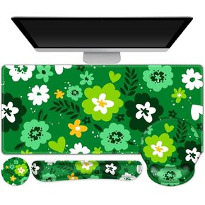 AIMSA Keyboard Mouse Pad Wrist Rest Set, Large Gaming Mouse Desk Pad with Wrist Support Ergonomic Design, 4 in 1 Mousepad for Home Office, Sakura Snow Mountain
