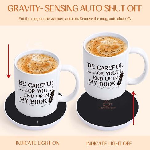 LiqCool Gifts for Writers, Be Careful You Will Coffee Mug with Smart Warmer Coaster Set, for Authors, Novelty Christmas Birthday Gifts for Novelist Poet Journalist(11 Oz White) in Saudi Arabia