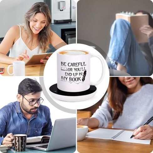 LiqCool Gifts for Writers, Be Careful You Will Coffee Mug with Smart Warmer Coaster Set, for Authors, Novelty Christmas Birthday Gifts for Novelist Poet Journalist(11 Oz White) in Saudi Arabia
