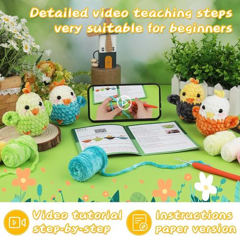 GarfxG Crochet Kit for Beginners, Crochet Plant Starter Kit with Step-by-Step Video Tutorials, Beginner Crochet Kit Knitting Supplies for Adults Crochet 4PCS Potted Plant (40% +Crochet Yarn) in Saudi Arabia