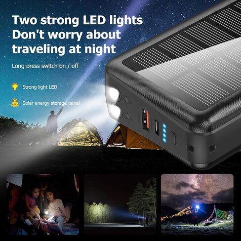 Portable Charger with Built in Cable and Wall Plug 50000mAh PD30W Fast Charging Solar Power Bank with 5 Output & 2 Input Dual LED Flashlights Phone Holder External Battery Pack (Black) in Saudi Arabia