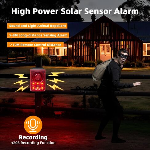 Solar Outdoor Motion Sensor Alarm with Dog Barking Sound,130db Motion Detector Alarm with Siren Light for Yard,Home,Chicken Coop,Villa,Farm,Barn in Saudi Arabia