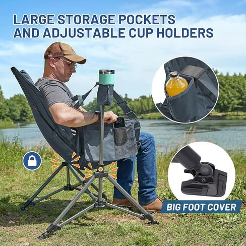 TIMBER RIDGE Heated Hammock Camping Chair, Oversized Swinging Hammock Chair with Adjustable Back and Seat, Rocking Camping Chair for Outdoor Lawn, Sports, Supports 400lbs (Power Bank not Included) in Kuwait