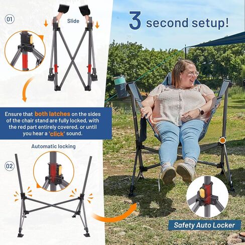TIMBER RIDGE Heated Hammock Camping Chair, Oversized Swinging Hammock Chair with Adjustable Back and Seat, Rocking Camping Chair for Outdoor Lawn, Sports, Supports 400lbs (Power Bank not Included) in Kuwait