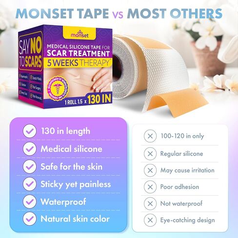 Silicone Scar Tape for Comprehensive Scar Care - Scar Treatment for Surgical Scars, C-Section, Keloid Bump Removal - Extra Long Roll for Extended Use - 130 x 1.5 inch in Saudi Arabia