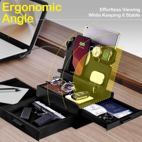 Nightstand Organizer for Men, Wood Phone Docking Station with Drawer, Bedside Organizer Wallet Watch Stand (Charger Not Included) for Dad Husband Him in Saudi Arabia
