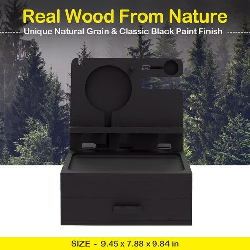 Nightstand Organizer for Men, Wood Phone Docking Station with Drawer, Bedside Organizer Wallet Watch Stand (Charger Not Included) for Dad Husband Him in Saudi Arabia