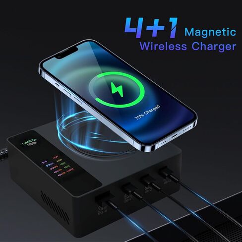 شاحن لاسلكي 200 واط - محطة شحن لاسلكية 5 في 1 - حامل شاحن لاسلكي سريع لأجهزة iPhone وAirPods - لجهاز MacBook Pro/Air، iPad، iPhone، Galaxy - شاشة LCD (MD200X 140W Max) in Saudi Arabia