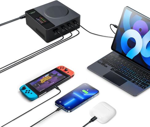 شاحن لاسلكي 200 واط - محطة شحن لاسلكية 5 في 1 - حامل شاحن لاسلكي سريع لأجهزة iPhone وAirPods - لجهاز MacBook Pro/Air، iPad، iPhone، Galaxy - شاشة LCD (MD200X 140W Max) in Saudi Arabia