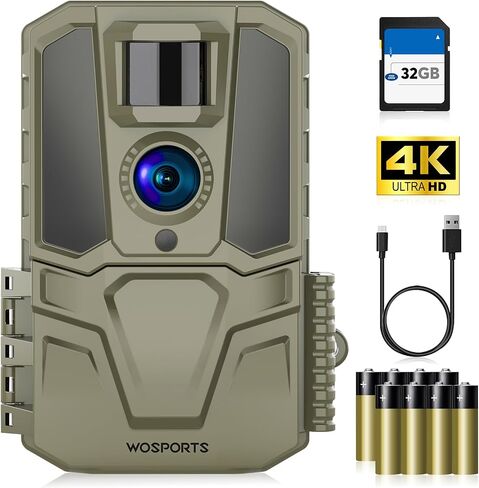 WOSPORTS Trail Camera, Full Color Night Vision Game Camera, Night for Color Hunting Camera, 48MP 4K Deer Camera, 100ft IP65 Waterproof 2.0''LCD for Outdoor Wildlife Monitoring (H29-B) in Saudi Arabia